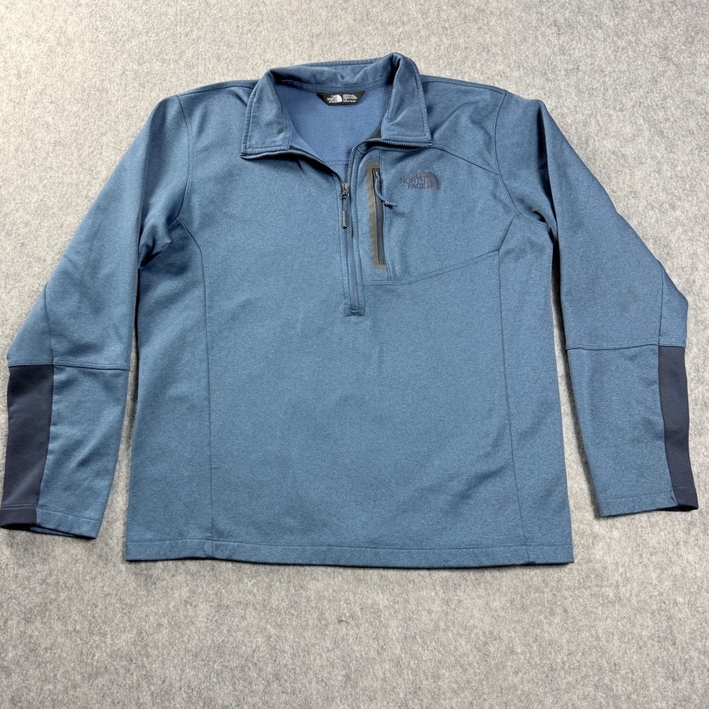 The North Face Sweater Mens Large Blue Quarter Zip Fleece Pullover Chest Pocket